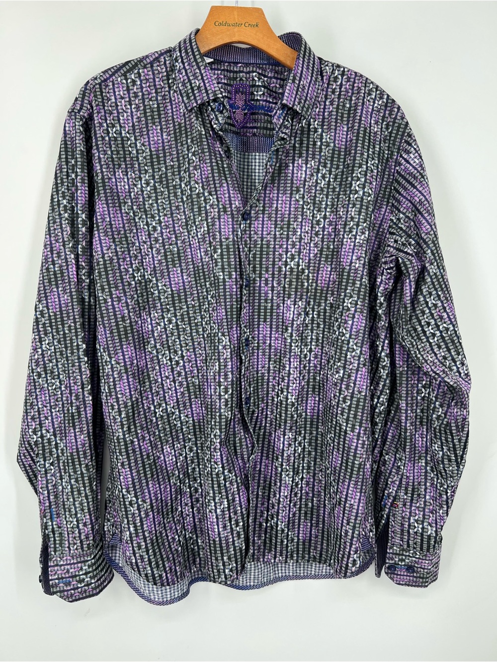 Robert Graham Purple Black Geometric Pattern Button Down Shirt XL